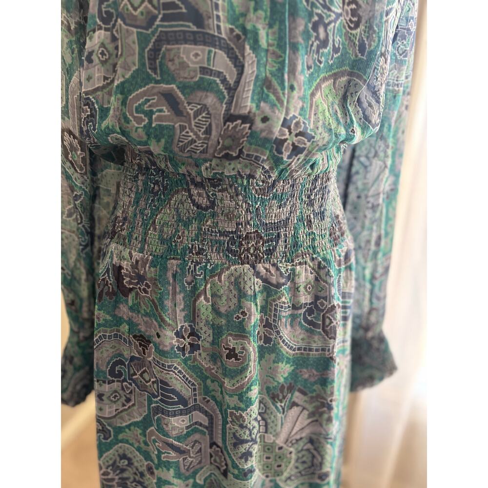 Soft Surroundings fairycore bluegreen maxi dress sheer overlay ruched sz M boho - Picture 4 of 11